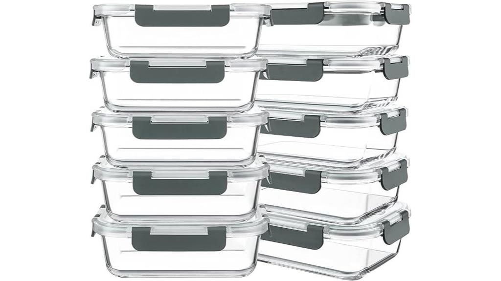 ten glass containers with lids