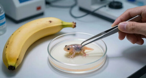 A 3 year old tadpole that didn't turn into a frog. Banana on left for scale.