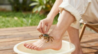 A crab eating the dead skin from someone's foot